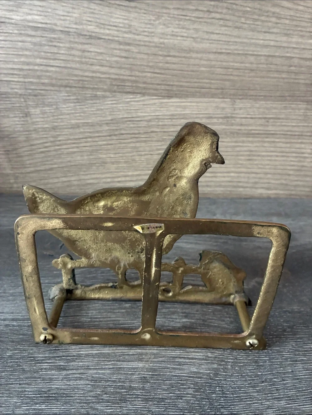 Vintage Farmhouse Brass Hen and Chick Napkin or Mail Holder